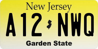 NJ license plate A12NWQ