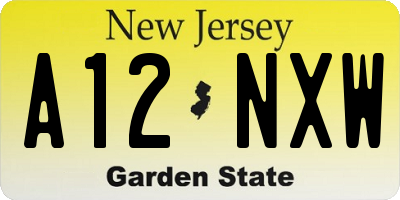 NJ license plate A12NXW