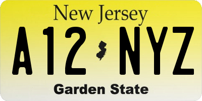 NJ license plate A12NYZ