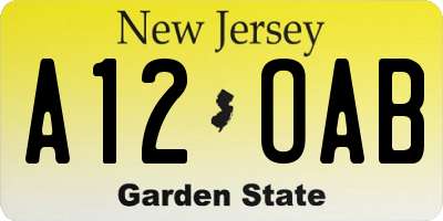 NJ license plate A12OAB