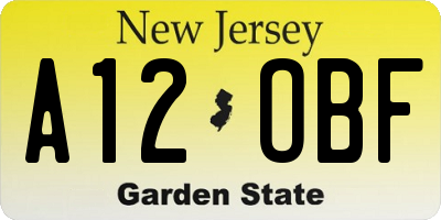 NJ license plate A12OBF