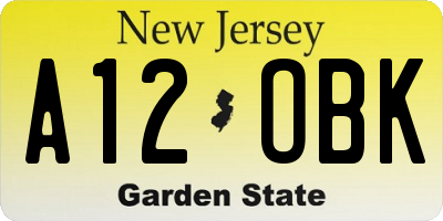 NJ license plate A12OBK