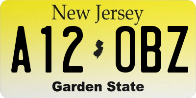 NJ license plate A12OBZ