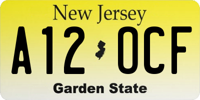 NJ license plate A12OCF