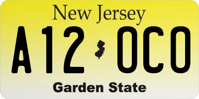 NJ license plate A12OCO