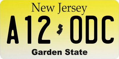NJ license plate A12ODC