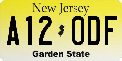 NJ license plate A12ODF