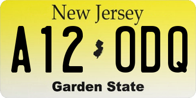 NJ license plate A12ODQ