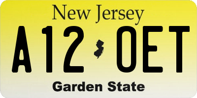 NJ license plate A12OET