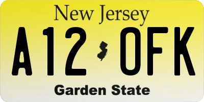 NJ license plate A12OFK
