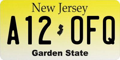 NJ license plate A12OFQ