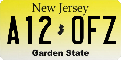 NJ license plate A12OFZ