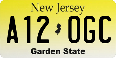 NJ license plate A12OGC