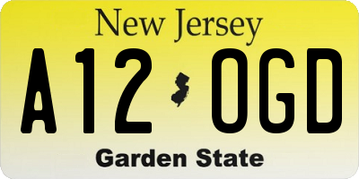 NJ license plate A12OGD