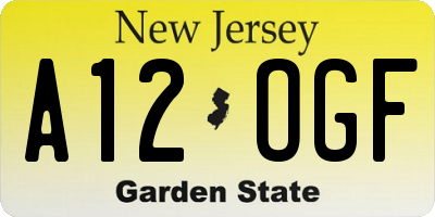 NJ license plate A12OGF