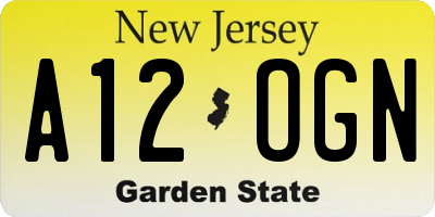 NJ license plate A12OGN