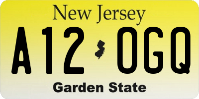 NJ license plate A12OGQ