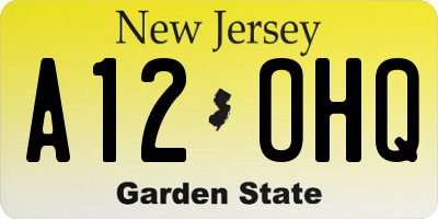 NJ license plate A12OHQ