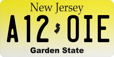 NJ license plate A12OIE