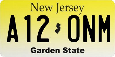NJ license plate A12ONM