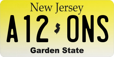 NJ license plate A12ONS