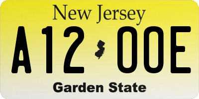 NJ license plate A12OOE