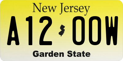 NJ license plate A12OOW