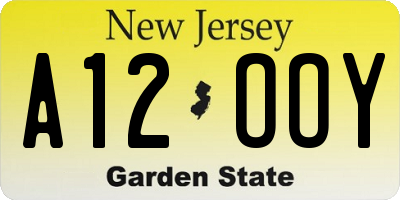 NJ license plate A12OOY