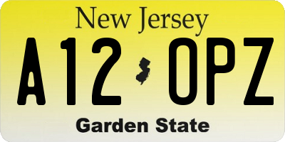 NJ license plate A12OPZ