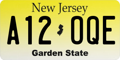NJ license plate A12OQE