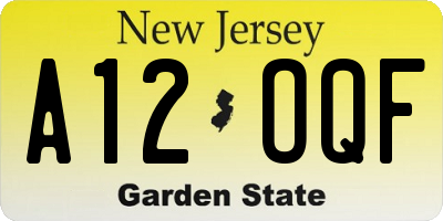 NJ license plate A12OQF