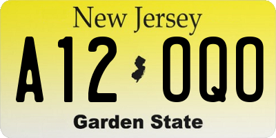 NJ license plate A12OQO
