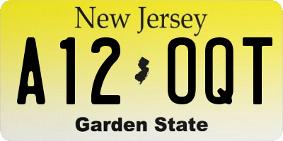 NJ license plate A12OQT