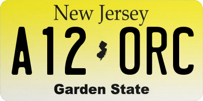 NJ license plate A12ORC