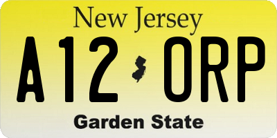 NJ license plate A12ORP