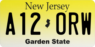 NJ license plate A12ORW