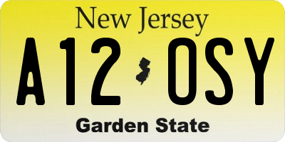 NJ license plate A12OSY