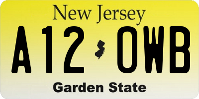 NJ license plate A12OWB