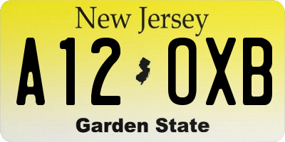 NJ license plate A12OXB