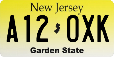 NJ license plate A12OXK