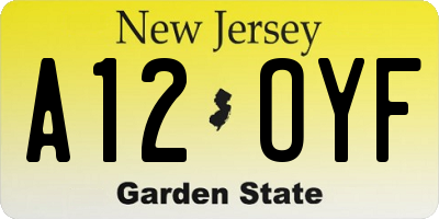 NJ license plate A12OYF