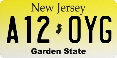 NJ license plate A12OYG