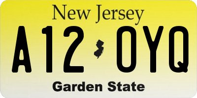 NJ license plate A12OYQ
