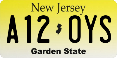 NJ license plate A12OYS