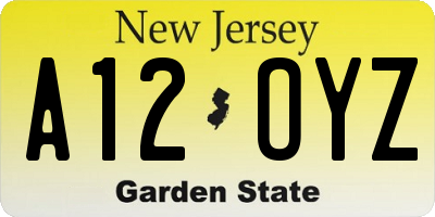 NJ license plate A12OYZ