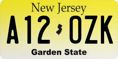NJ license plate A12OZK