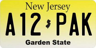 NJ license plate A12PAK