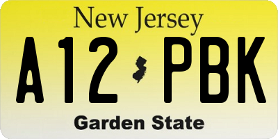 NJ license plate A12PBK