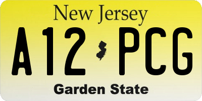 NJ license plate A12PCG