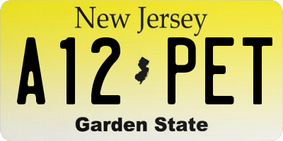 NJ license plate A12PET